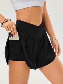 Easithlete Casual Versatile Solid Color Women V-Waist Loose Fit Shorts For Summer Sports Workout Short Black Workout Shorts
