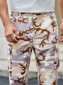 Manfinity VCAY Pantalones cargo casuales de camuflaje tejidos con bolsillos múltiples para hombre - Amarillo - Ver 7