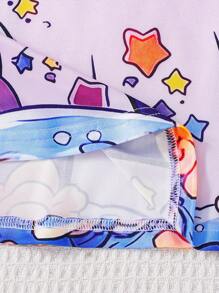 1 pieza Vestido casual cómodo de manga corta con estampado de unicornio lindo para niñas, adecuado para uso diario, fiestas, escuela, festivales y otras ocasiones