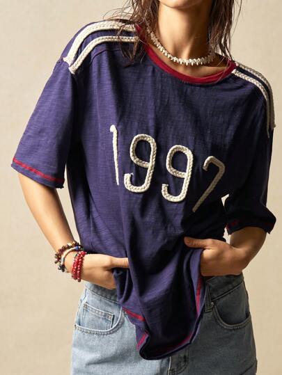 Bohemela 大码女式3D字母图案圆领短袖休闲T恤