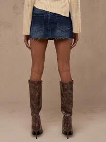 MISSGUIDED Distressed Raw Hem Denim Mini Skirt High Waisted Fashion Micro Short Jean Skirt Fall Winter Spring Party Club Wear