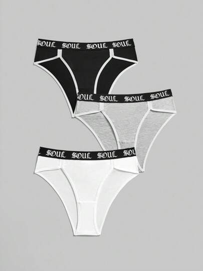 Goth 3pcs/Set Dark Gothic Letter Print Thong Panties