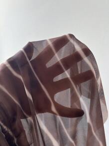 SHEIN Unity 女式夏季复古 Y2K 度假简约性感网眼印花树脂纽扣装饰低腰迷你裙 - 棕色 - 查看 6