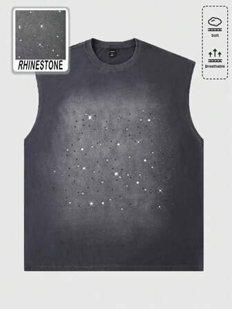 ملابس علوية أكمام بلا رجالية ذات طباعة ألماس براقة وياقة طاقم