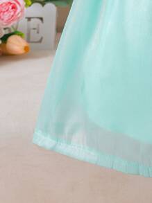 Girls' Princess Dress With Bow, Bubble Sleeves, Suitable For Everyday Commute, Elegant & Casual Wear - Mint Green - View 6