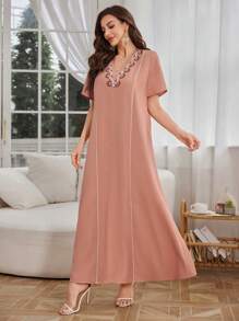 Al Najma 女士土耳其长袍和阿拉伯传统长裙 - 珊瑚橙 - 查看 5