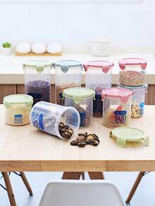 1pc Airtight Food Storage Container – Pink PP Grain Storage Box, Plastic Dry Food Pantry Organizer With Secure Lid - Green - View 2