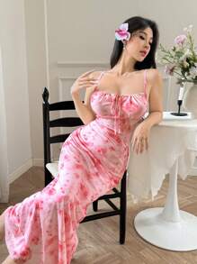 Modelyn Robe sans manches élégante à imprimé floral pour femme - Rose bonbon - Voir 2