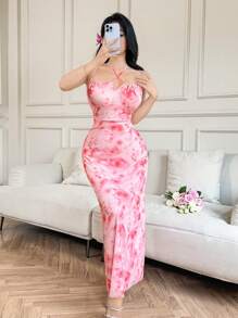 Modelyn Robe sans manches élégante à imprimé floral pour femme - Rose bonbon - Voir 5