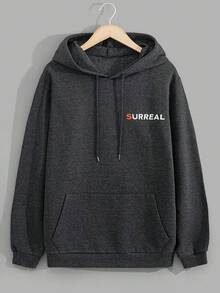 EURMUSE Men Cottonline Drawstring Letter Printed Regular Hoodie - Dark Grey - View 2