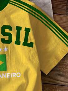 SHEIN Modna koszulka sportowa dla nastolatek, swobodna, minimalistyczna, brazylijska grafika, luźna, oversize'owa koszulka z okrągłym dekoltem i krótkim rękawem, luźny, swobodny krój, dzianinowa luźna koszulka zapewniająca wygodę latem, kolekcja odzieży codziennej, modne ubrania, letnie artykuły dla dzieci, powrót do szkoły dla dzieci, lato, stylowe ubrania dla dzieci, podstawy, koreański styl, codzienna moda dla dzieci - Wielokolorowe - Zobacz 4