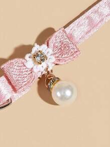 Cat Collar Detached, Cat Collar With Pearl Pendant Quick Release Clasp Pink Bow Adjustable Baby Kitten Collar Polyester White Bead Cat Buckle Adjustable With Flower Decoration Cat Collar Pet Necklace Dog Collar Is Suitable For Fashion Pet Cats And Dogs