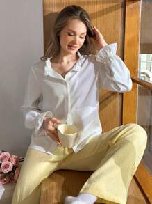 EURMUSE Women's Boho Style Good Quality Ruffle Detailed Linen Blouse - White - View 5