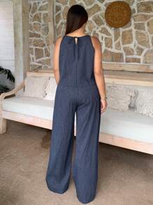 Dazy Plus Set de 2 piezas: Camiseta de tirantes a rayas y pantalón de pierna recta, de verano