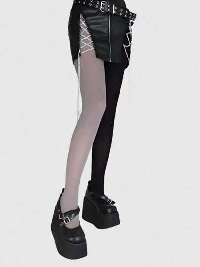 Goth 1 pieza Medias/Pantis/Leggings asimétricos, elásticos y sexy para mujer