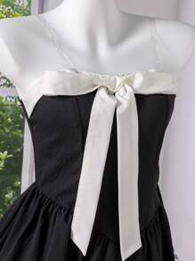 少女紧身蝴蝶结薄纱网眼泡泡裙 - 黑色 - 查看 6