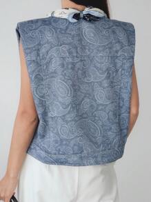 Dazy-Less Women's 2 Pieces Set: Loose Fit Plant Ditsy Floral Jacket With Scarf Decor, Casual/Business Commuter Elegant Office Wear, Spring, Summer, Autumn - Blue - View 5