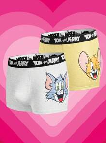 TOM & JERRY X SHEIN 男士字母和卡通图案可爱平角内裤 - 黃色 - 查看 5