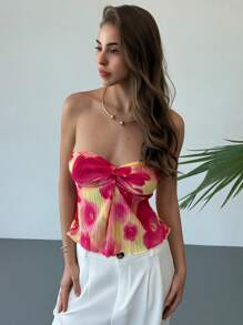 Aloruh Romantic Date Night Backless Tie Dye Pleated Cropped Tank Top, Summer Vacation Wear For Women - Multicolor - View 6