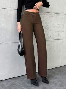 EURMUSE Women's Straight Leg Jeans - Brown - View 4
