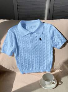 Comfortcana Áo Cardigan cài nút dệt kim cáp thường ngày cho nữ - Màu xanh lam - Xem 7