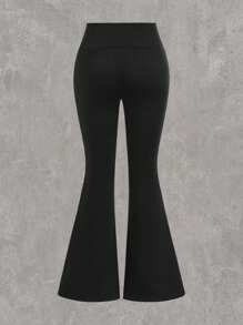 SHEIN Girlism Tween 女童保暖休闲针织紧身裤，带保暖内衬，秋冬款 - 黑色 - 查看 2