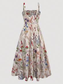 Franclia Plus Size Women's Wide Shoulder Sleeveless Waist Cinched Flared A-Line Floral Vacation Casual Dress