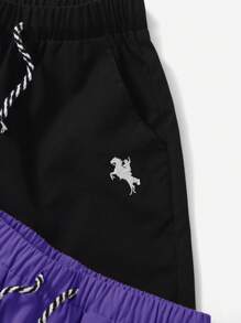 SHEIN Leap Crew 2 件套青少年男童休闲抽绳腰部编织短裤（每种颜色一件） - 紫色 - 查看 5