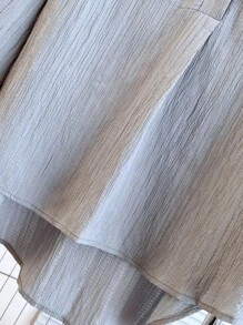 2pcs Women's Solid Color Drop Shoulder Long Sleeve Button Half Placket Top And Shorts Set