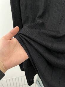 SHEIN Teen Girl Autumn New Fashion Long Sleeve Work Clothes Business Clothes Casual Commuting Elegant Jacquard Fabric 2 Pockets Long-Sleeved Black Coat Fall Winter