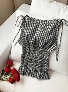 Comfortcana Plus Size Black And White Plaid Casual Women Tank Top