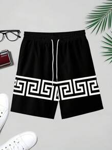 Manfinity RSRT Men's Geometric Print Single-Breasted Short Sleeve Shirt And Shorts Casual Summer Suit - Multicolor - View 4