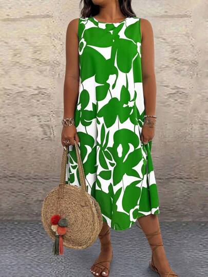 SHEIN Clasi Plus Size Sleeveless Dress, Fashionable For Summer