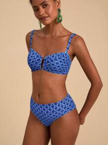 Travachic Conjunto de bikini con estampado floral, escote en V y aros para mujer, ideal para playa y resort