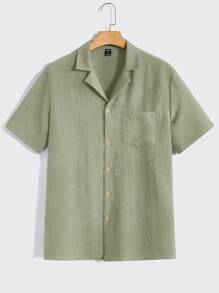 Manfinity RelaxMax 2 件套纯色纽扣前口袋男士衬衫和裤子套装，舒适服装 - 薄荷綠 - 查看 4