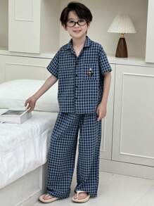 Dazy Kids Tween Boy Plaid Short Sleeve Pajama Set - Blue - View 3
