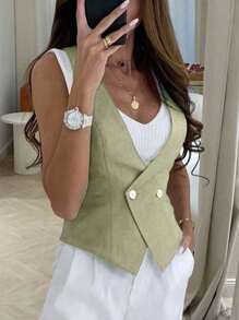 Chiquease Blue Sleeveless Short Vest - Green - View 1
