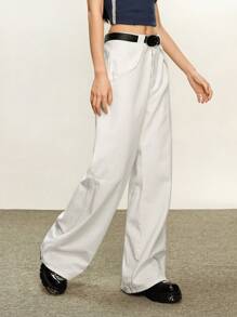 Rina Fox Pantalones vaqueros anchos informales y sueltos de color liso sin cinturón para mujer - Blanco - Ver 3