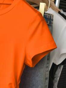 INAWLY Women's Short Sleeve Solid Color Crew Neck Casual T-Shirt For Summer - Orange - View 4