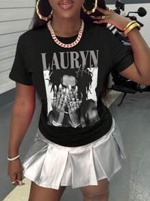 Women's T-Shirt/Lauren Hill/Letter Print/Vintage T-Shirt/Women's Casual Loose Round Neck Top/Spring And Summer