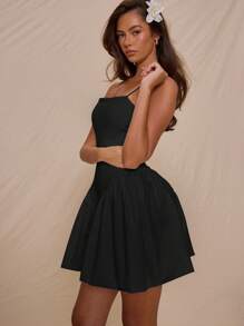 MUSERA Spaghetti Strap Fitted Bodice Puffball Mini Dress Spring Summer Vacation Cute Elegant Night Out Birthday, Night Out, Date Night, Grunge Fall Winter  Party  Chic - Black - View 2