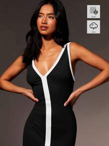 Athîral 女式夏季拼色深V无袖性感连衣裙