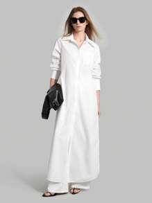 Ontre 休闲通勤纯色侧开衩长衬衫