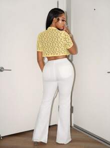 BamGleam Blazer corto de mujer con cuello de solapa, manga corta, abotonadura simple y encaje