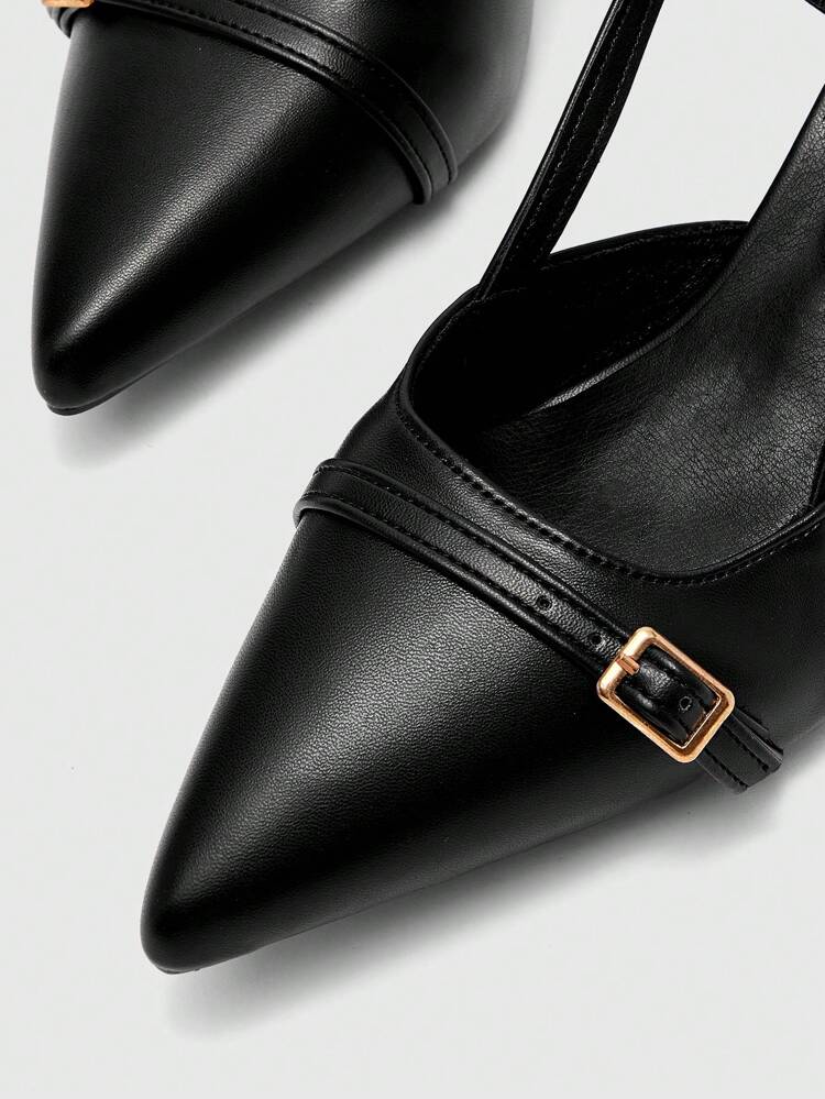 CUCCOO BIZCHIC Women's Pointed Toe Kitten Heel Black Backstrap Comfortable Versatile Daily Commute Office Lady High Heel Mule Shoes For Christmas Spring Shoes