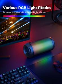 Teckwe Portable Wireless Speaker With Subwoofer, FM Radio, Waterproof, Supports SD Card & USB, For Cellphone & Computer, Outdoor, Hands-Free Calling, Fabric Handle, TWS - Black - View 2