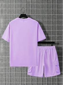 Manfinity Homme 2件套男士休闲纯色短袖T恤和短裤套装