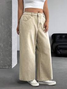 SHEIN ICON Plus Size Women Loose Wide Leg Casual Versatile Denim Jeans