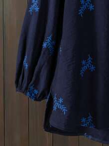 Lacomfia 女式白色刺绣圆领半拉链休闲衬衫，宽松版型 - 彩色 - 查看 5