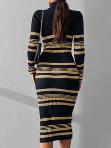 EURMUSE Striped Pattern Turtleneck Sweater Dress - Multicolor - View 2